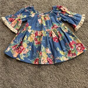 Matilda Jane Gypsy Blue Museum Fiona Floral Peasant Top size 2 EUC